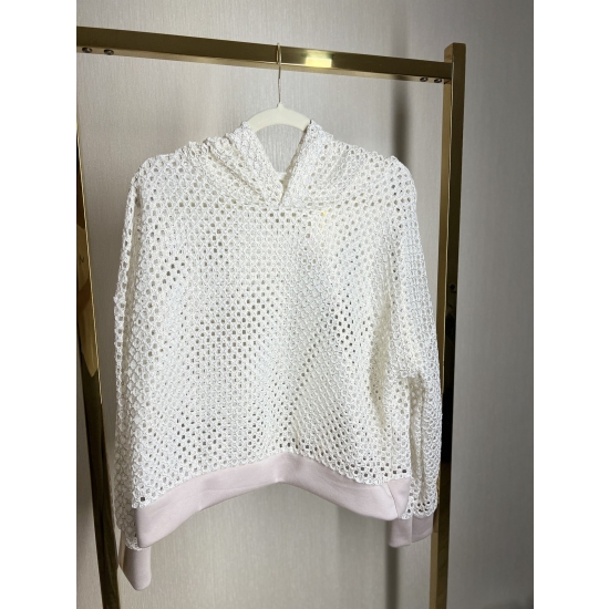 Bluza damska "siateczka" z kapturem - złoto-beżowa